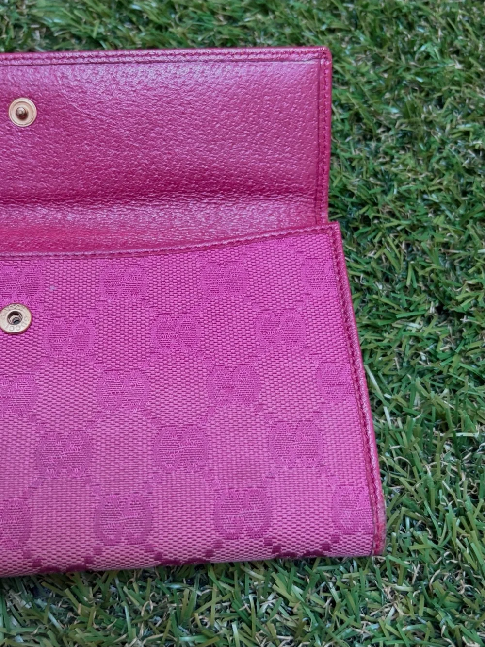 Vintage Gucci Horsebit Monogram Pink Long Wallet
